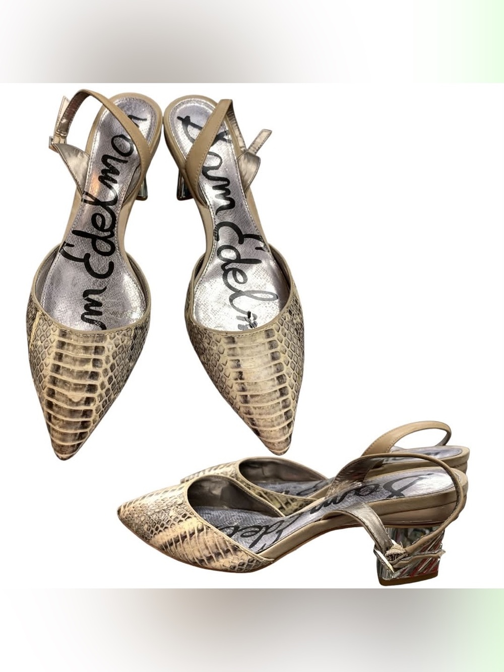 Sam Edelman Gold Textured Pointed-Toe Slingback Heels S8